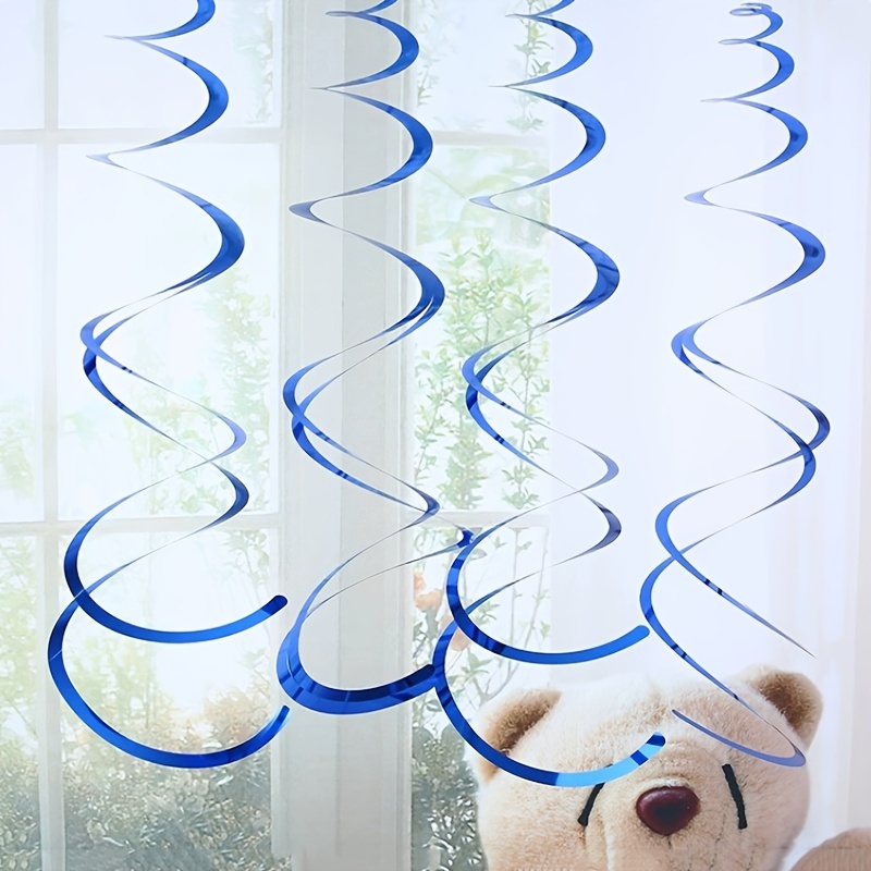 Party Decorations Hanging Foil Spirals Multicolor Blue Streamers Blue Ribbon