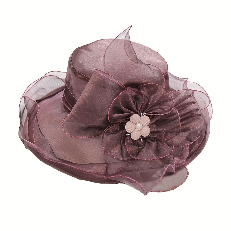 Mesh Flower Organza Sun Hat Solid Ruffles Derby Hat