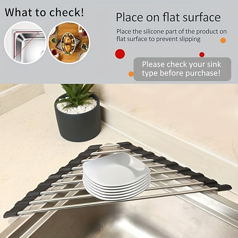 Triangle Roll-Up Dish Drying Rack for Sink Corner Small Foldable Stainless  Steel