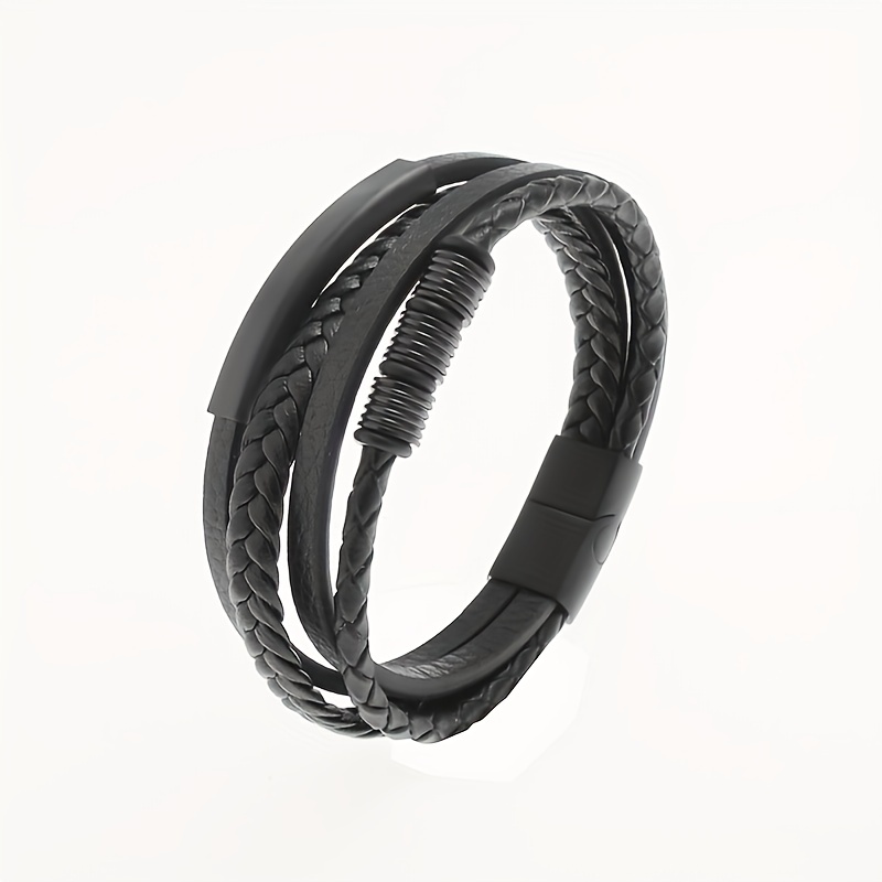 Classic Layer PU Leather Braided Bracelet with Magnetic Buckle