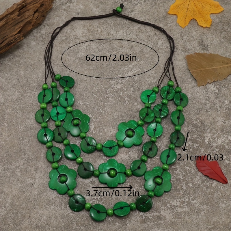 Boho Coconut Shell Flower Wooden Beaded Necklace