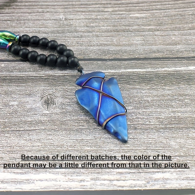 Matte Agate Round Beads Gallstone Arrow Pendant Necklace for Men