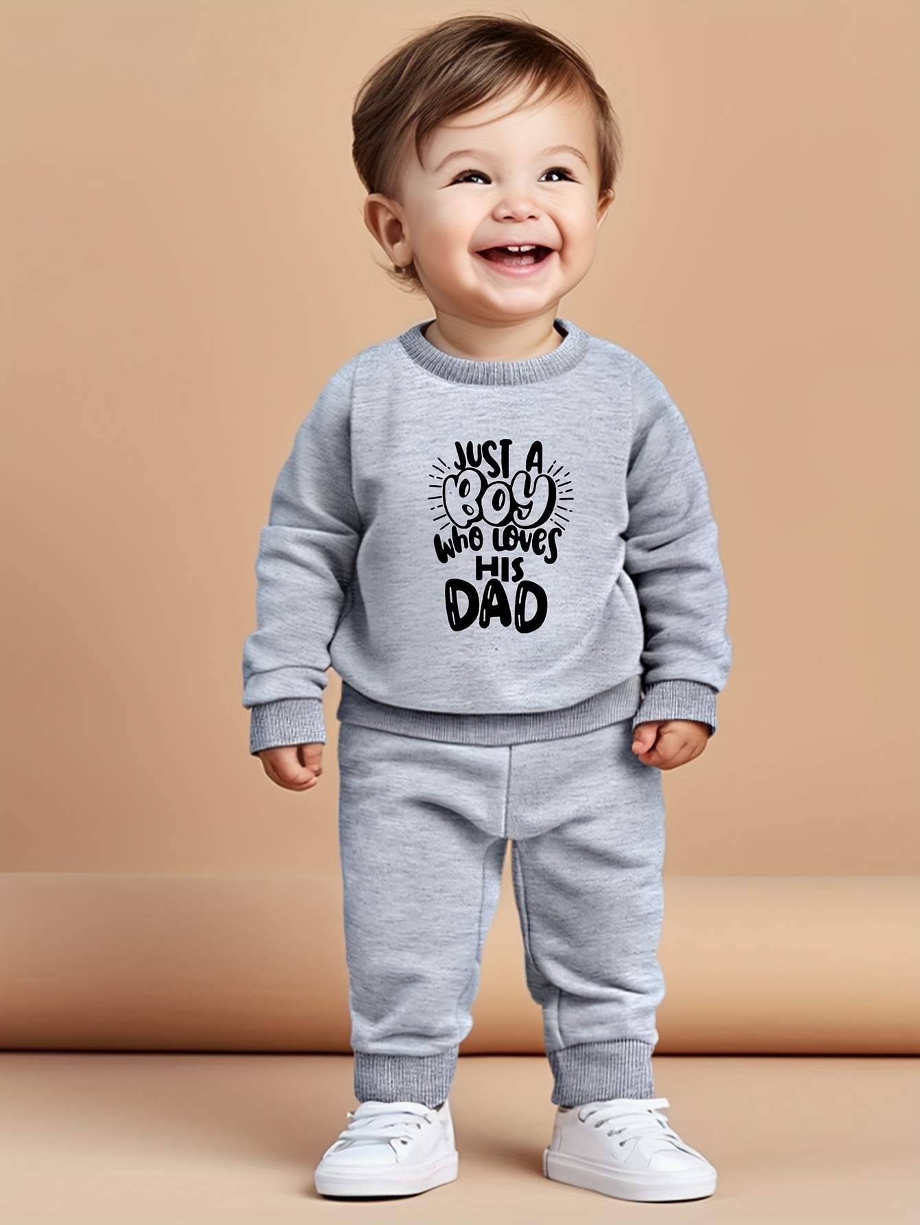 Baby's  A Boy Loves Dad Print Long Sleeve Outfit - Temu