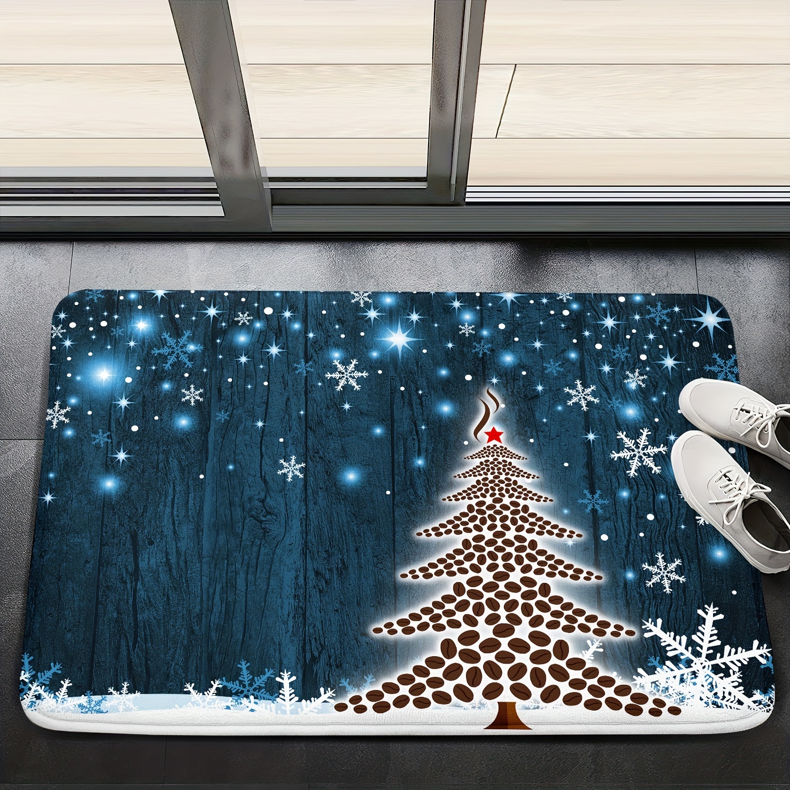 Snowflake Blue Tree Decorative Doormat Indoor/outdoor Seasonal Winter  Holiday Switch Mat, Anti-slip, Absorbent For Bathroom, Doorway