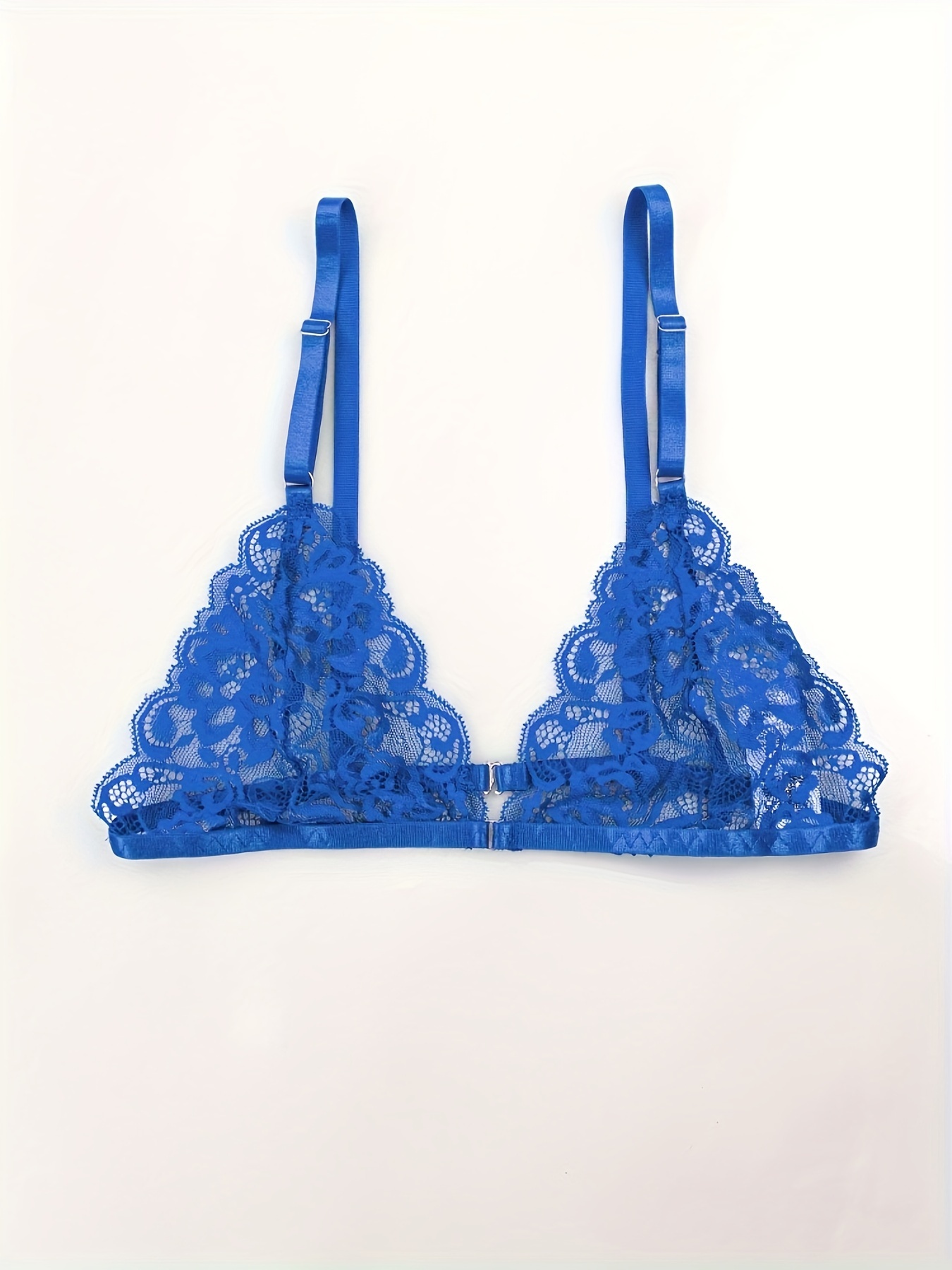 Blue Lace Floral Print Underwired Lingerie Set