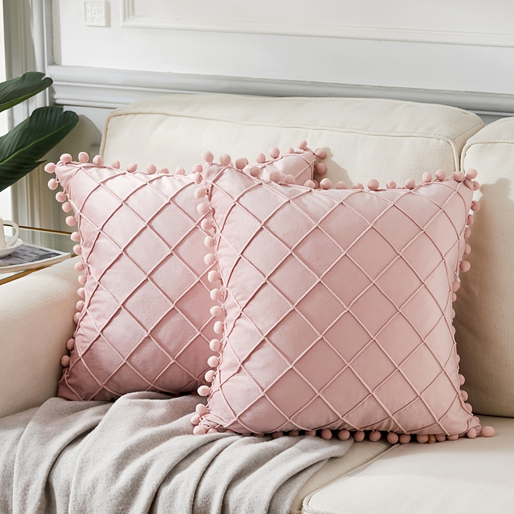 Inyahome Decorative Soft Velvet Throw Pillow Covers Solid Plain Large Sofa  Cushion Case Big House Pom pom Cozy Pillowcase