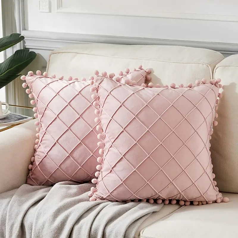 Lumbar Throw Pillow Covers With Pom poms For Couch Bed Soft - Temu