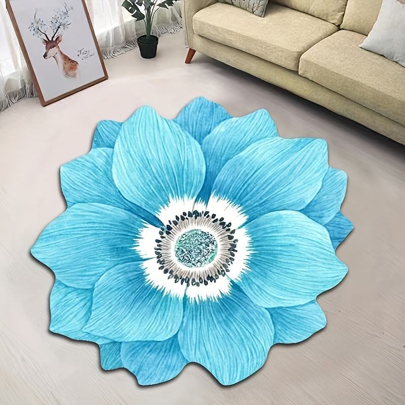 Round Rug For Bedroom Diameter 39.4” Flower Shaped Rug Mat, Non