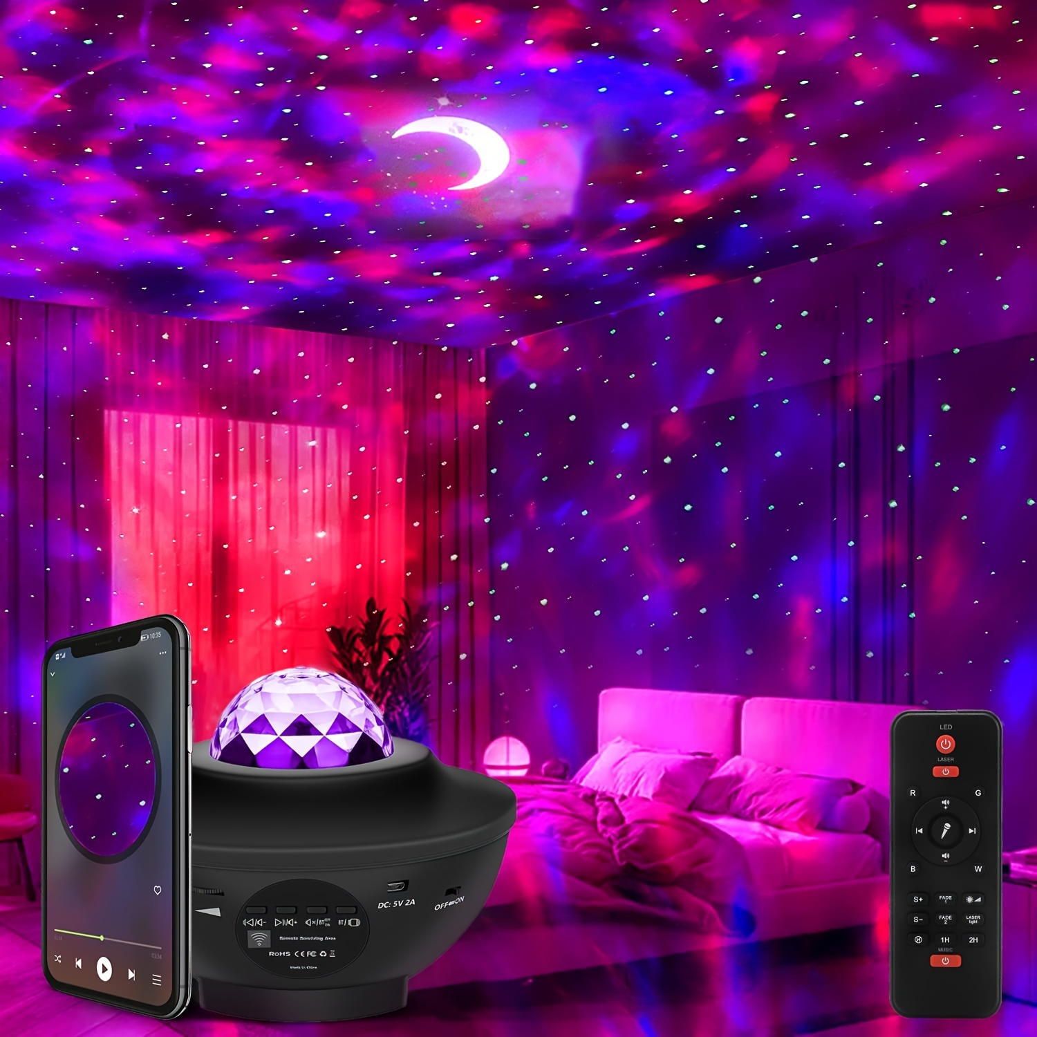 Star Projector Galaxy Night Light, Moon Nebula Ocean Wave Projector, With  Music Bt Speaker, Rgb Color Changing Remote Control Party Light For Bedroom  Home Decor Temu