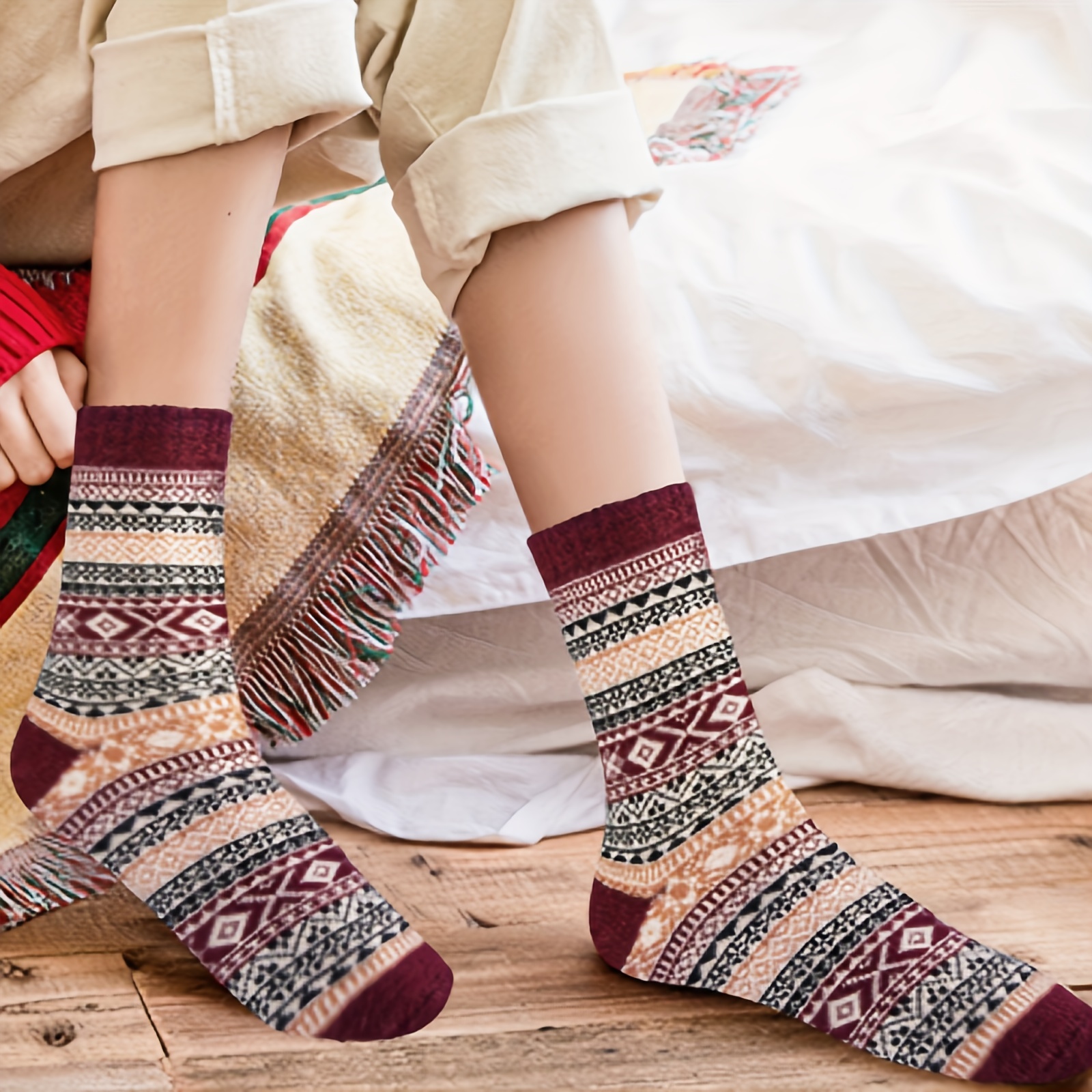 5 Pairs Womens Thick Socks Thermal Warm Knitting Nordic Ladies Socks Winter
