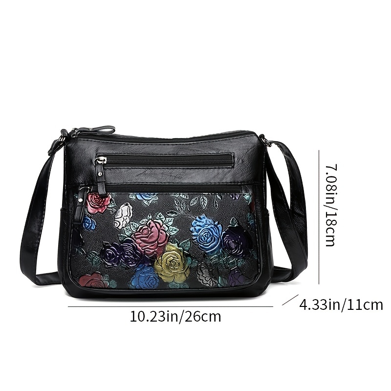 Flower Pattern Crossbody Bag, Fashion Zipper Shoulder Bag, Casual