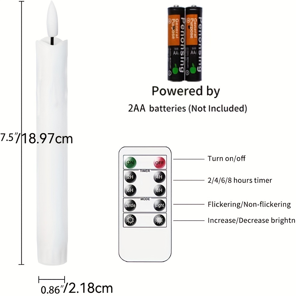 Velas Cera Sin Llama Parpadeantes Control Remoto, 7.5 (aproximadamente  19.5cm), Beige Batería, Velas Led Ventana, Conjunto 6 Temporizador, Mecha  Plástico 3d, Efecto Cera Derretida, Portavelas Sin Llama (diámetro 0.86  (aproximadamente 1.2cm), Fuego