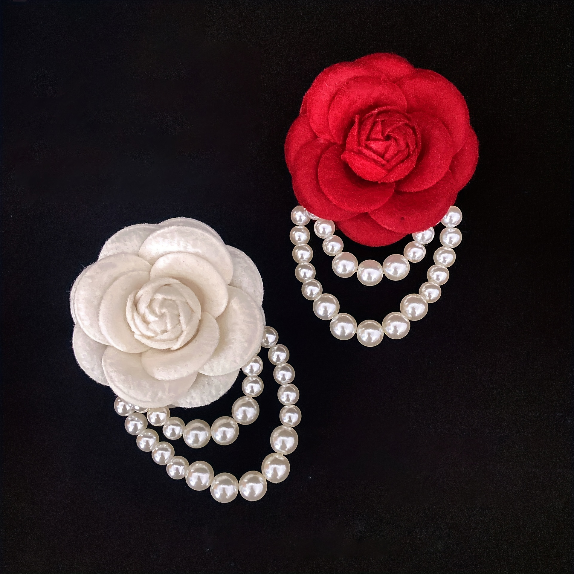 Fashion Men Camellia Faux Pearl Brooches Pins, Fashion Cloth Flower Pins, Wedding Party Exquisite Badges,Temu