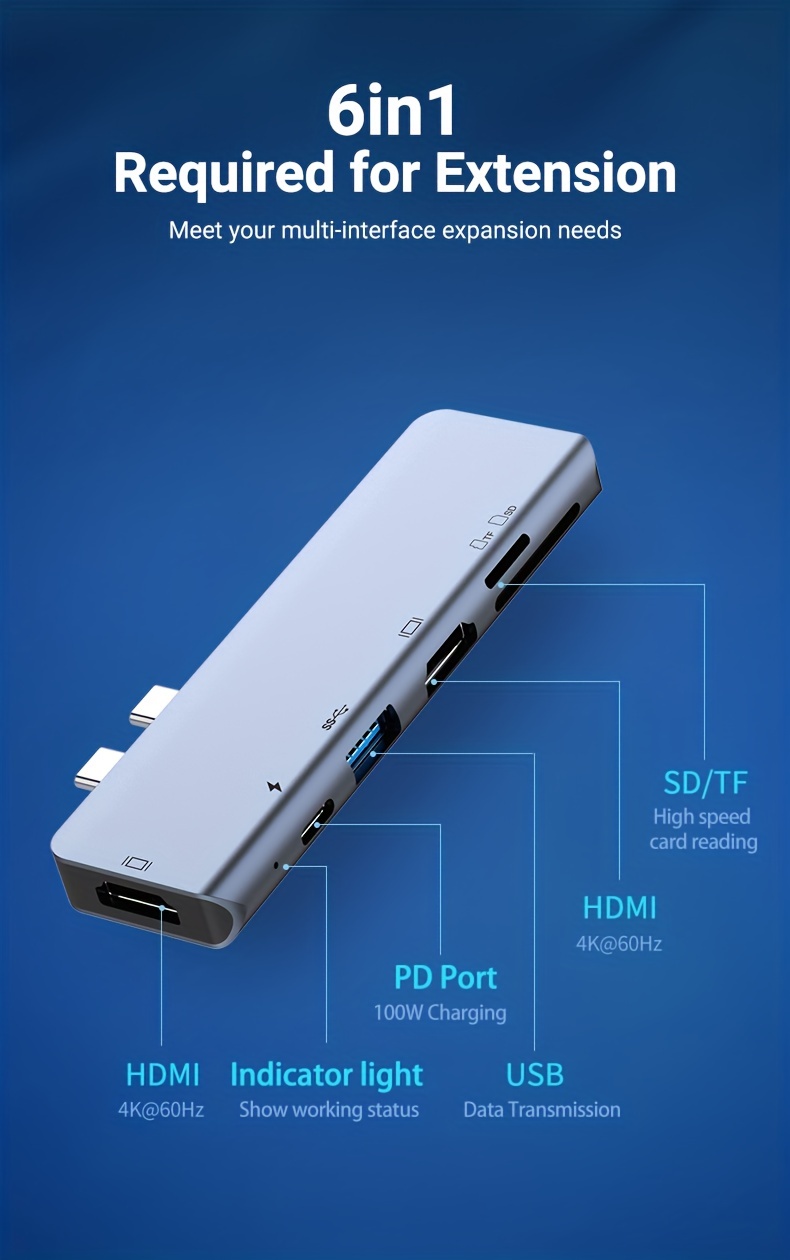 6-in-1 USBハブ Type-c - スマホアクセサリー