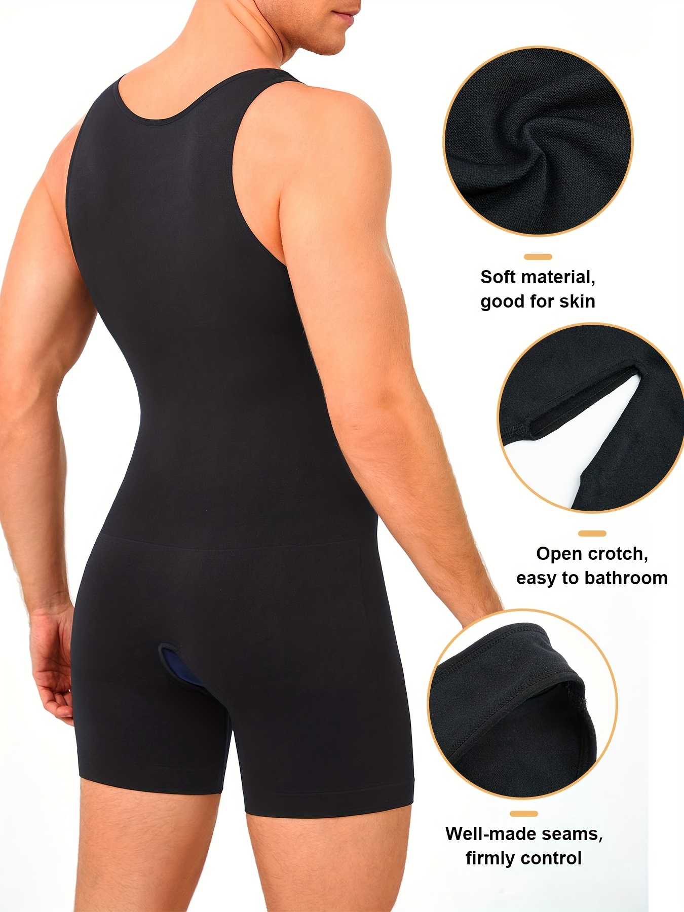 Men's Black Bodysuit Tummy Control Shapewear