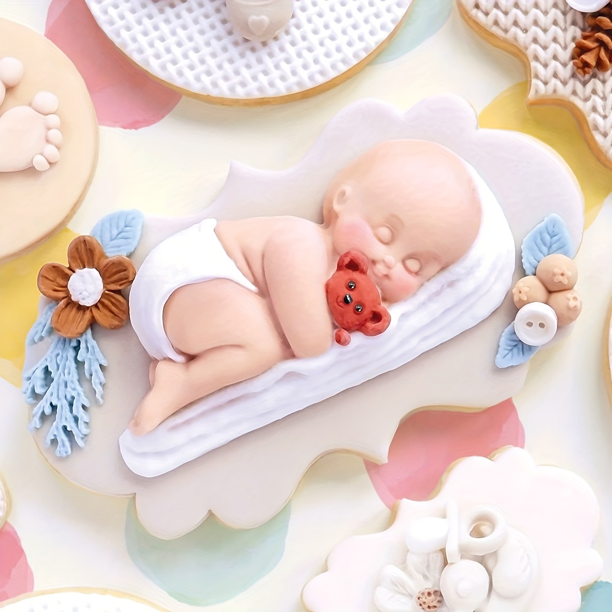 Edible Fondant Sleeping Baby Girl and Flowers Cake Topper for De Stock  Photo - Image of ceremony, edible: 86619172