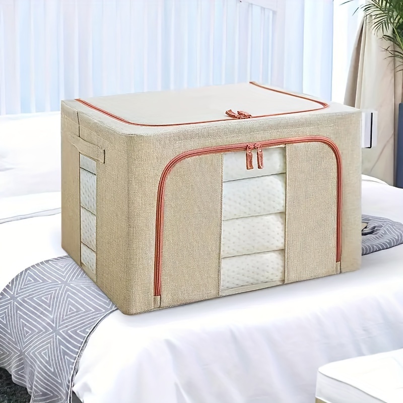 1pc large capacity storage bag with handles portable clothes storage box with window for clothes quilts household wardrobe organizer space saving organizer of closet bedroom home dorm bedroom accessories details 5