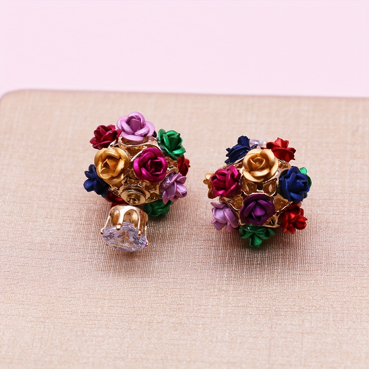 Image of Carnival 1 Pair Of Simple And Fashionable Double-sided Alloy Pom-pom Earrings For Front And Back Wear