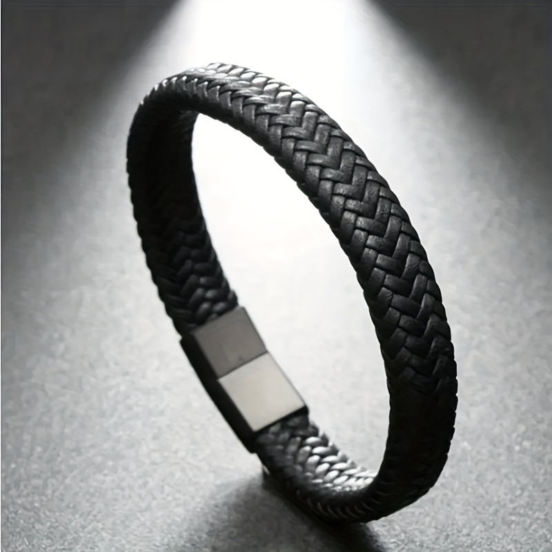 Men's Vintage Stainless Steel Chain Leather Bracelet, Easy Braid