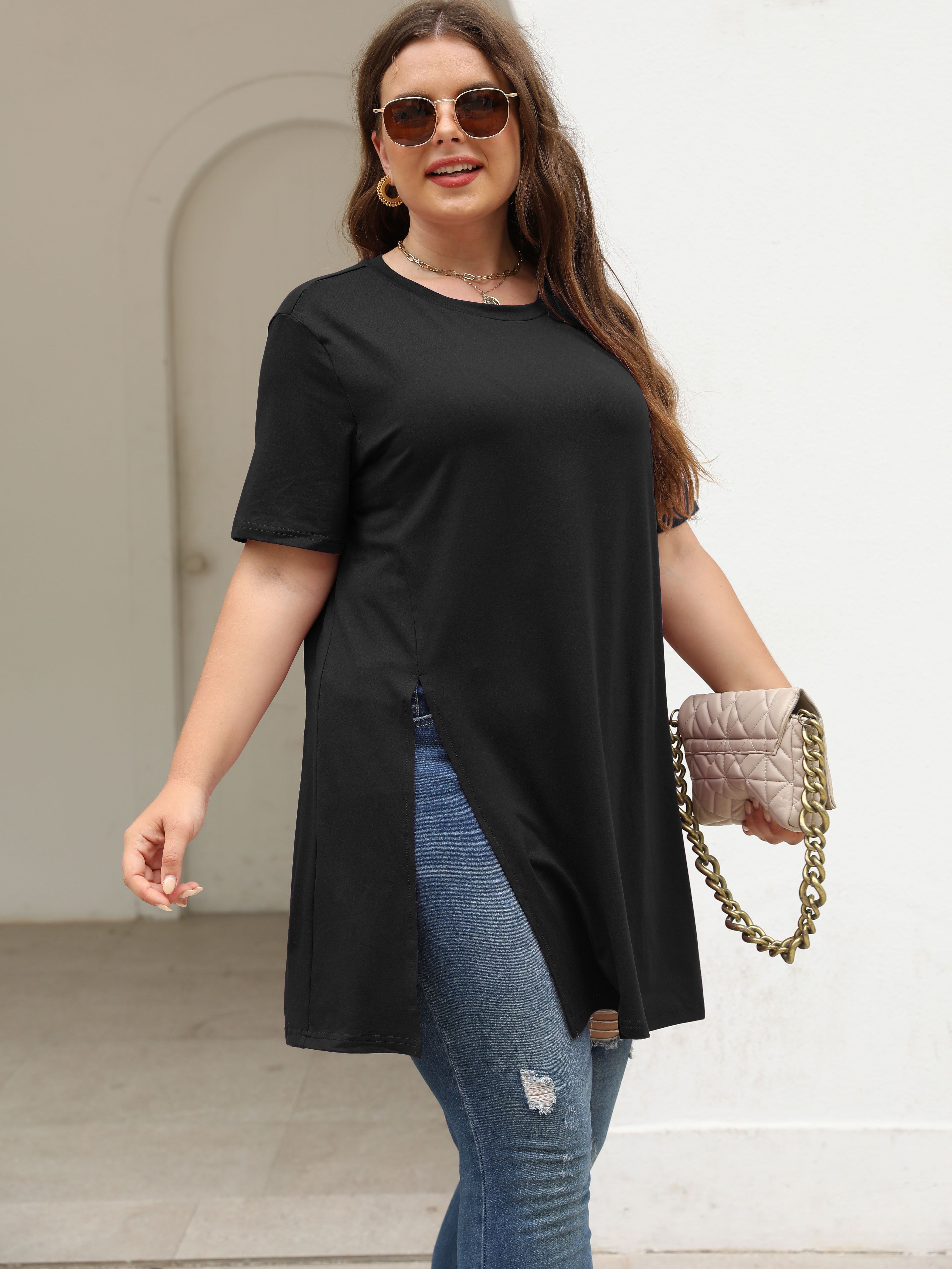 Plus Size Basic T shirt Women's Plus Plain Short Sleeve - Temu Canada