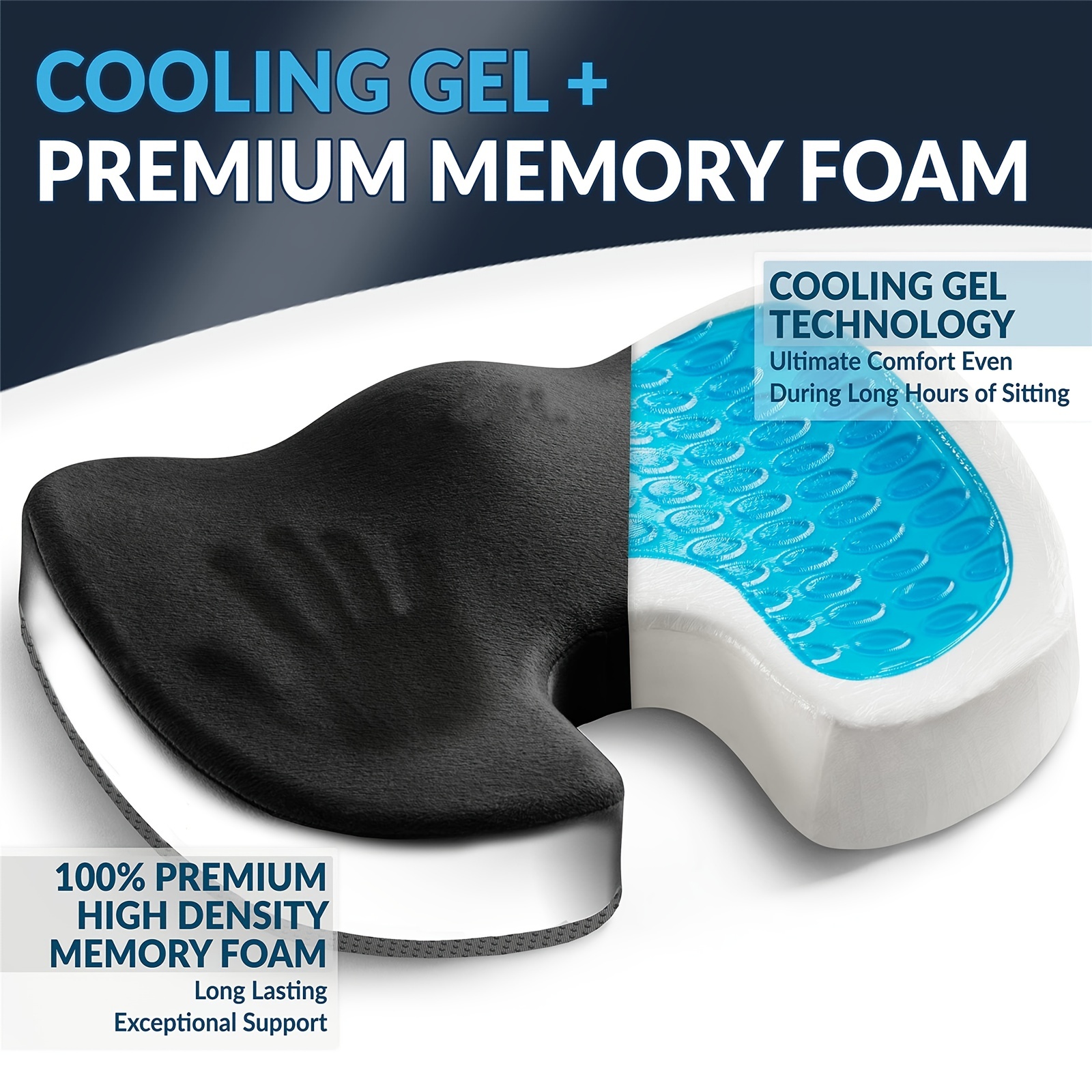 Cooling Gel Memory Foam Seat Cushion, Fabric Cover with Non-Slip