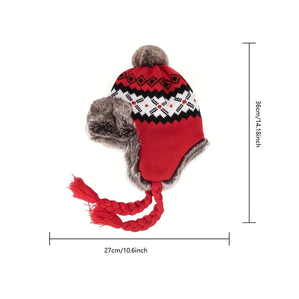 rekbare gebreide wintermuts met afneembare oorkleppen &   - ruitpatroon, verstelbare trekkoord voor buitensporten, kerstvakantie - zwart/wit/blauw/rood, winteraccessoires 6