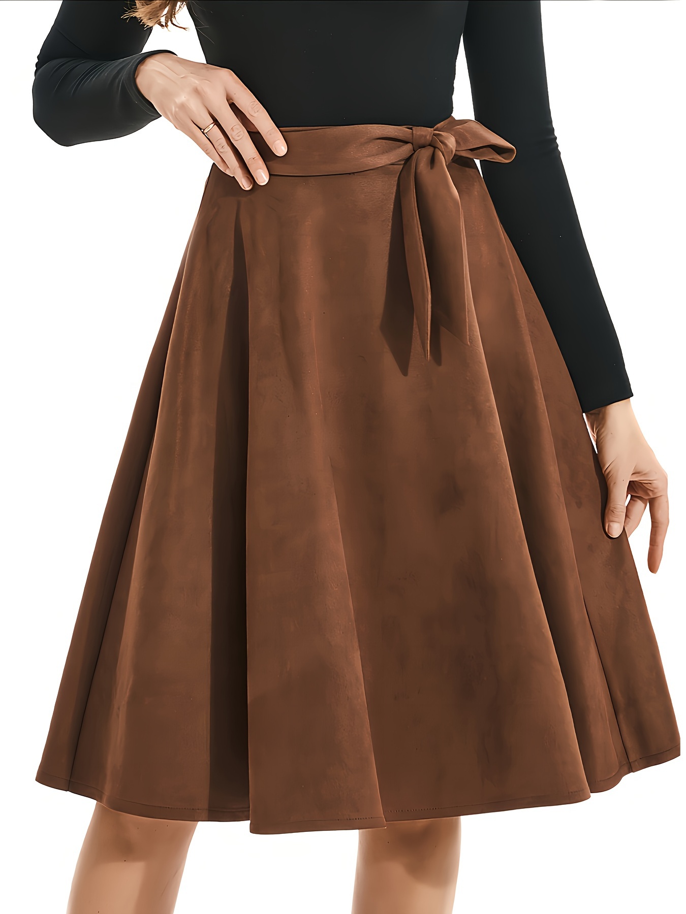 Solid Tie Waist Aline Skirt, Versatile Ruffle Hem Skirt For Spring