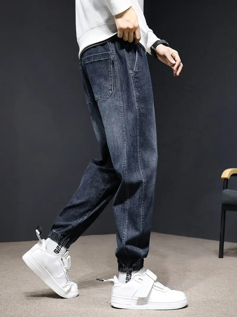 Drawstring Jeans Loose Fit Pants Men's Casual Denim Joggers - Temu