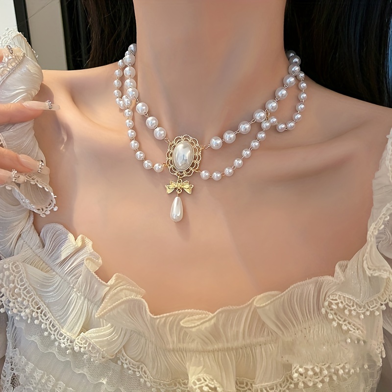 

1pc Retro Baroque Faux Pearl Tassel Pendant Clavicle Neck Chain Stylish Creative Necklace Jewelry Gift For Women