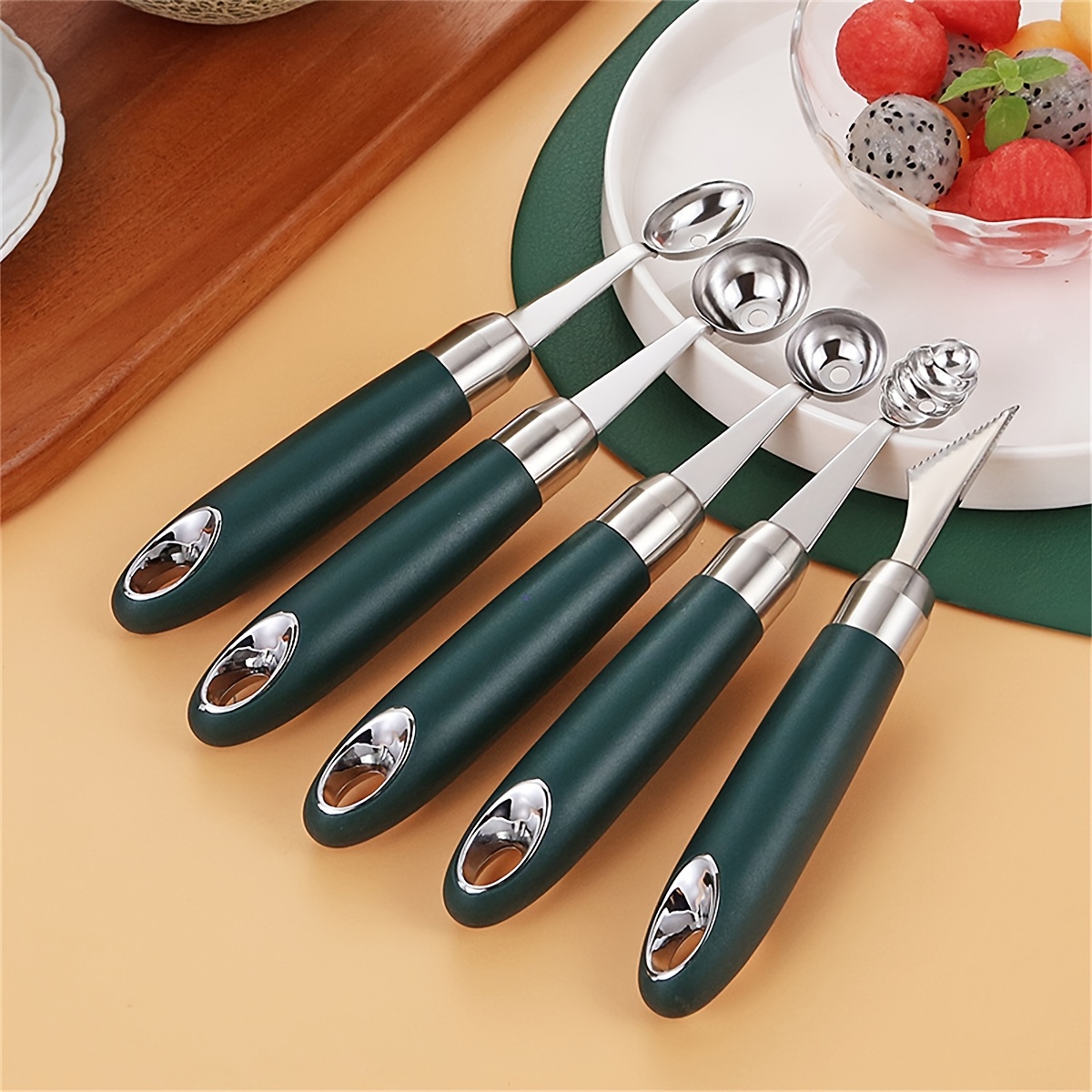 Stainless Steel Fruit Ice Ball Spoon Fruit Watermelon Cutter Melon Baller  Scoop Set Ball Digger Watermelon Scoop Carved Knife Creative Spoon Fruit  Tool Fruit Platter Tool Kitchen Stuff, Kitchen Gadgets - Temu