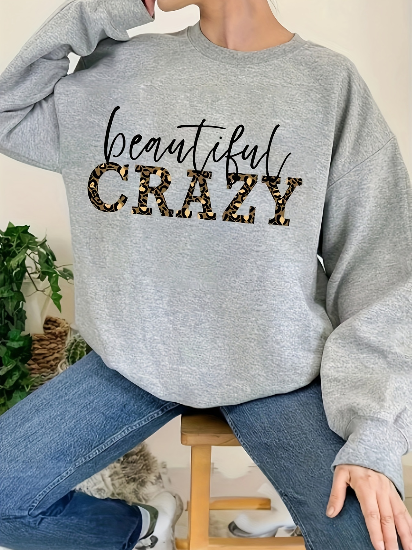 Plus Size Puzzle Letter Print Sweatshirt Casual Long Sleeve - Temu