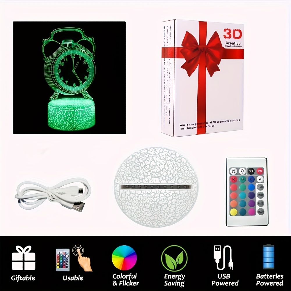 1 Pc 3d Patrón Reloj Despertador Luz Nocturna Pequeño Regalo - Temu Chile