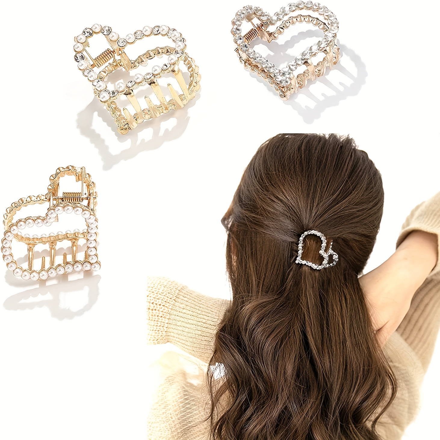 3pcs/set Pearl Rhinestone Hair Clip for Women Hollowed Out