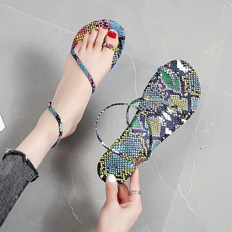 Snakeskin Pattern Cross Straps Slides, Open Toe Summer Flat Sandals,  Women's Footwear - Temu