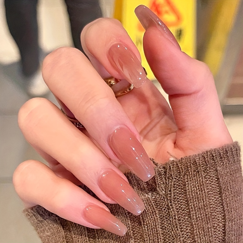 Nude Press On Nails Medium Length French Tip Fake Nails - Temu