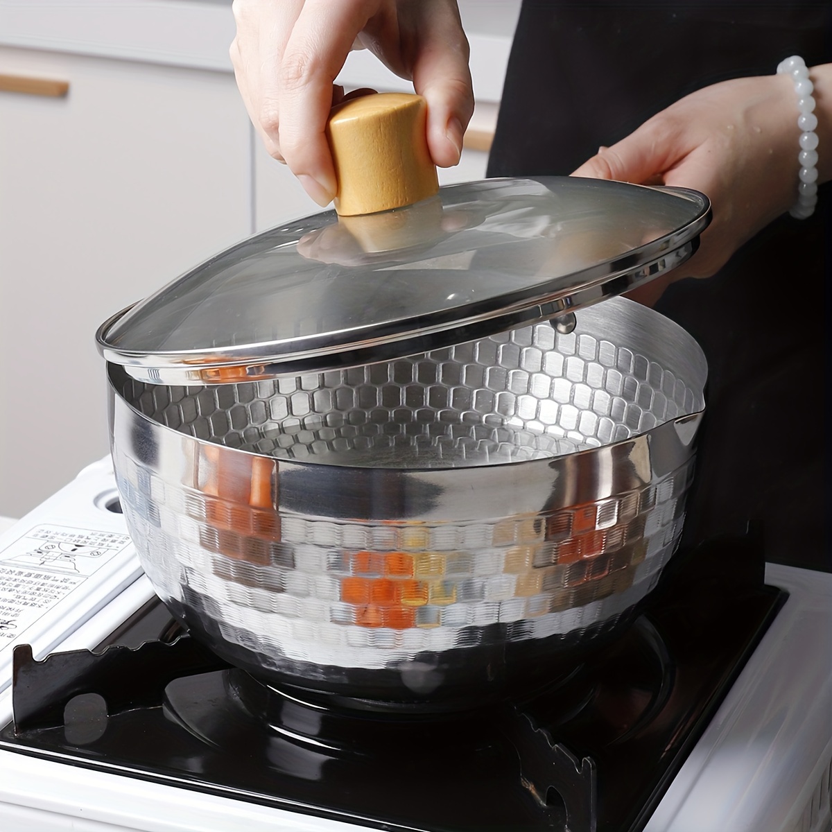 Olla de cocina de vidrio – Cacerola de vidrio de 2L/67 oz resistente al  calor, juego de utensilios de cocina hechos a mano de vidrio de  borosilicato