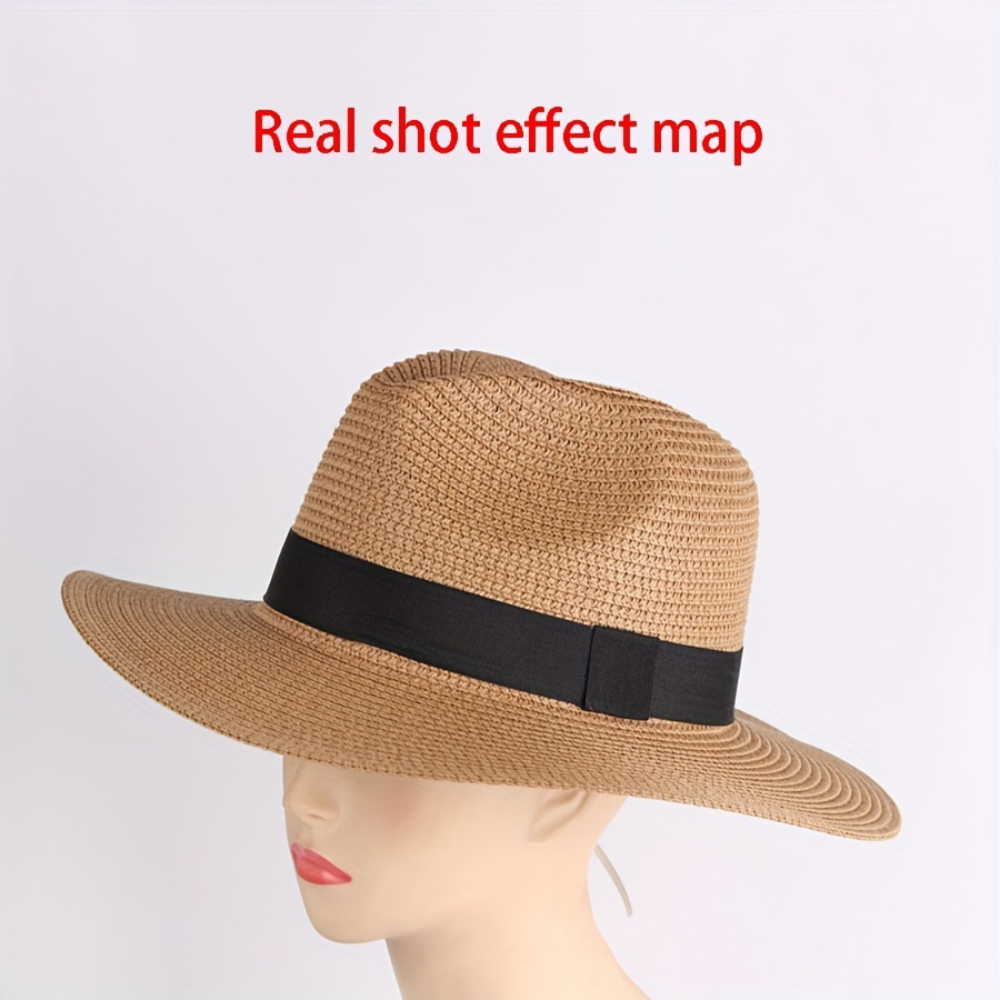 Classic Solid Color Straw Hats Unisex Summer Panama Hats - Temu