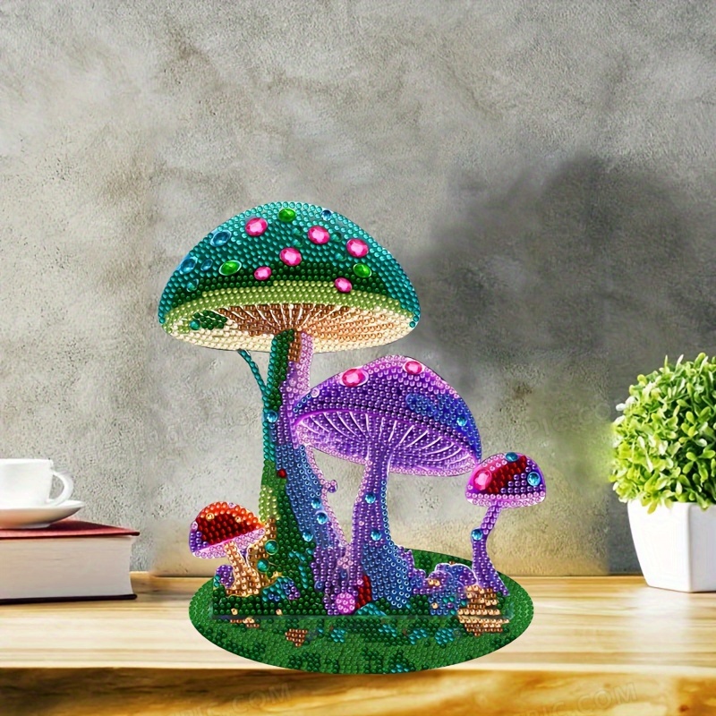 

Diy Diamond Painting Wooden Ornament, Colorful Mushroom Up And Down Combination Integrated Ornament