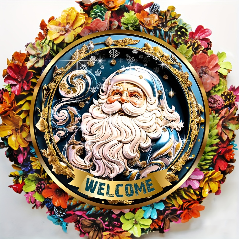 Santa Claus Welcome Winter Wreath Sign Christmas Snowflake - Temu