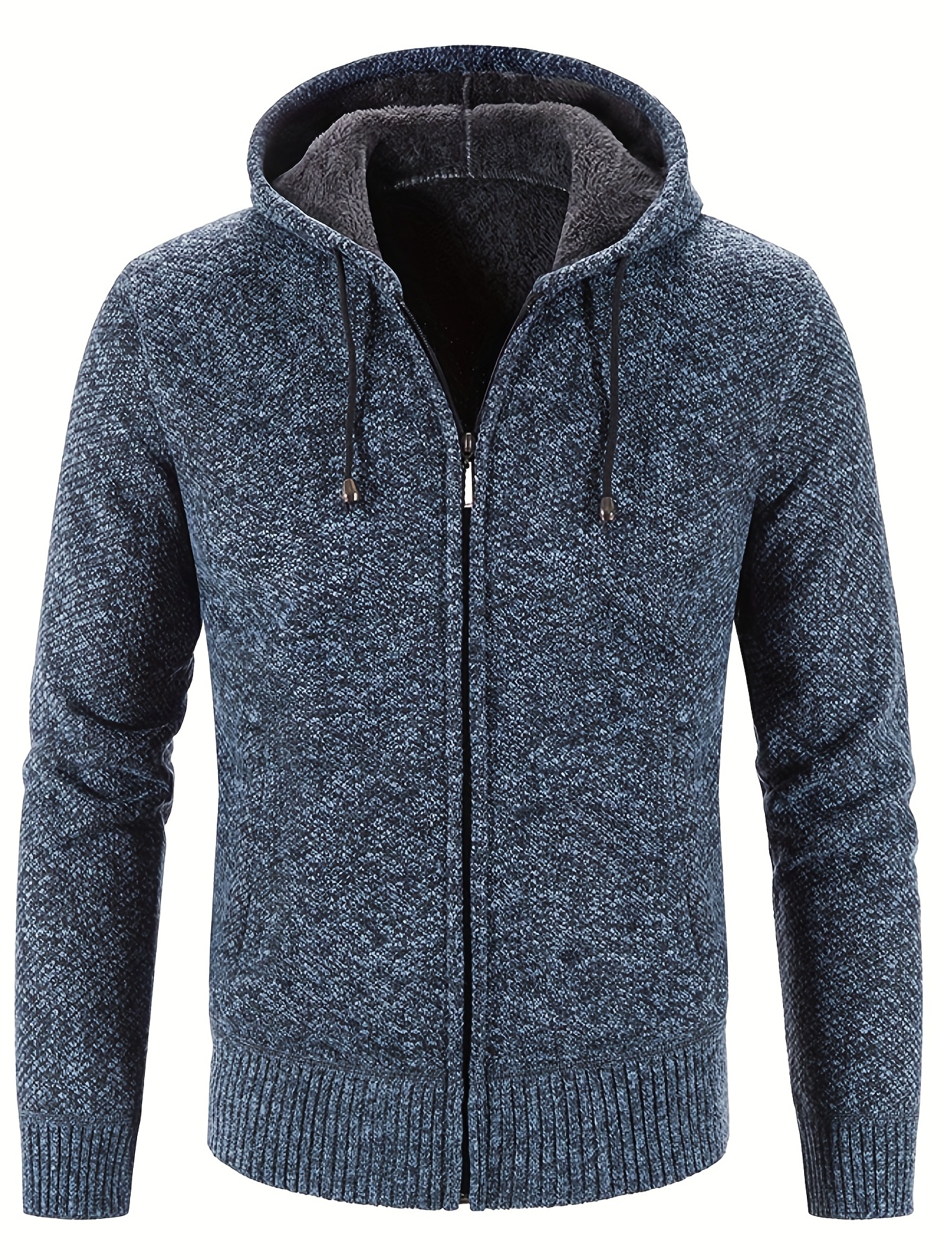 Men's Full Zip Up Casual Hooded Cardigan, Plain Thermal