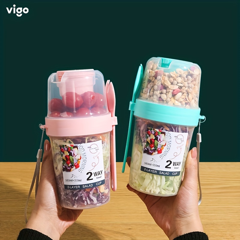 

1pc Breakfast Salad Cup Breakfast Food Container Jar, Portable Fruit And Vegetable Light Food With Fork Cover Yogurt Cup Slimming Cup Portable Water Cup For School Office