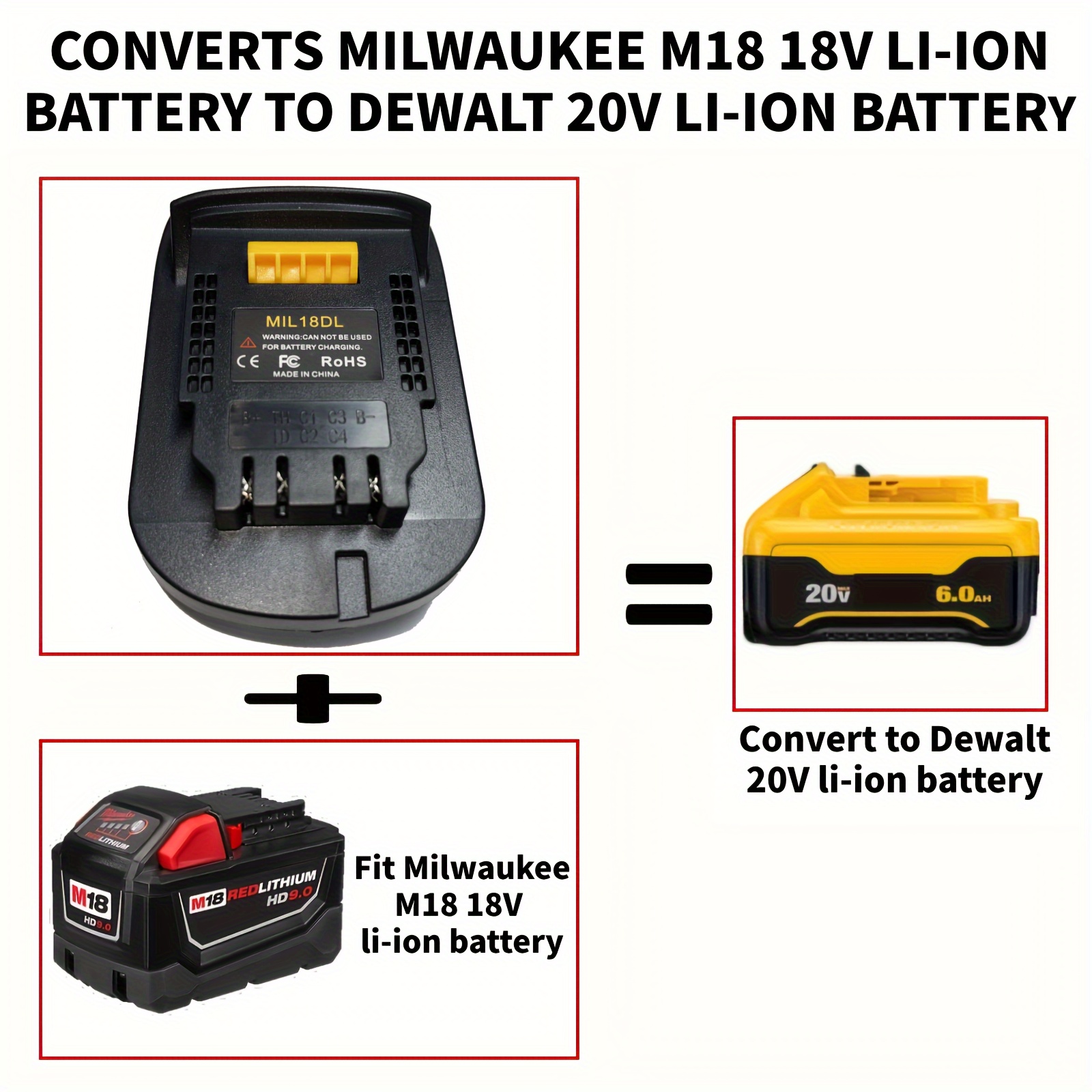Adapter for 20V Dewalt Battery Adapter Convert for 18V Milwaukee M18 Tool  Use Battery