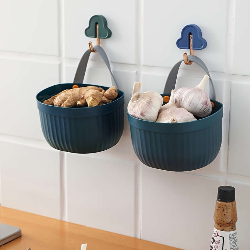 White Hanging Storage Basket Kitchen Onion Ginger And Garlic - Temu