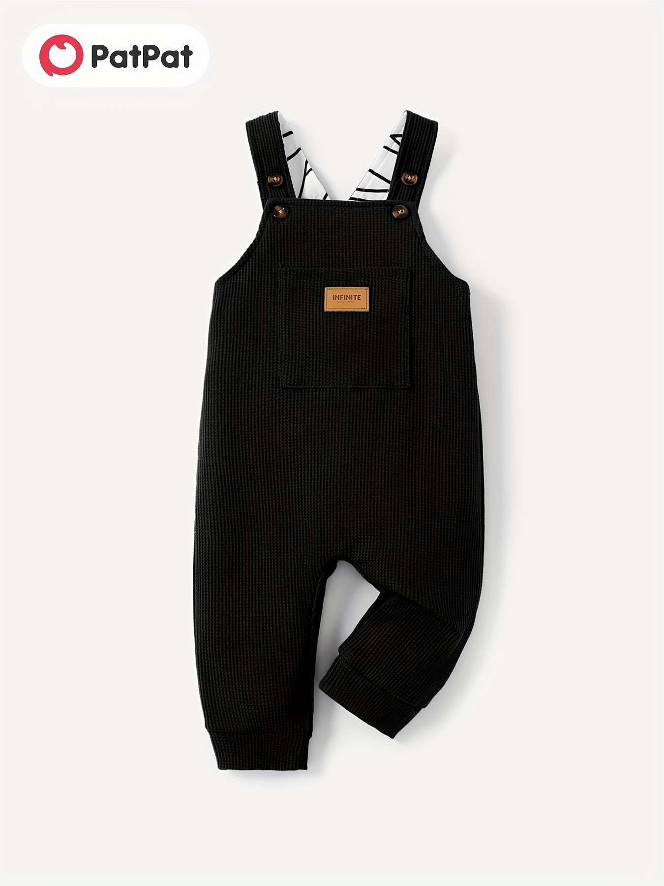 Baby Boy Waffle Letter Patched Overalls