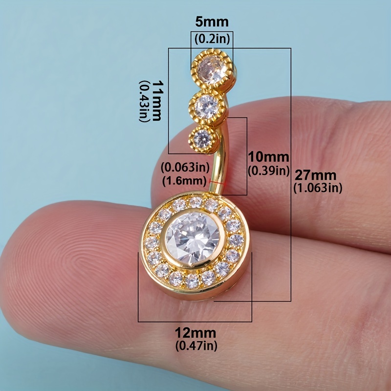 Crystal Navel Piercing Belly Button Ring, Zircon Inlaid
