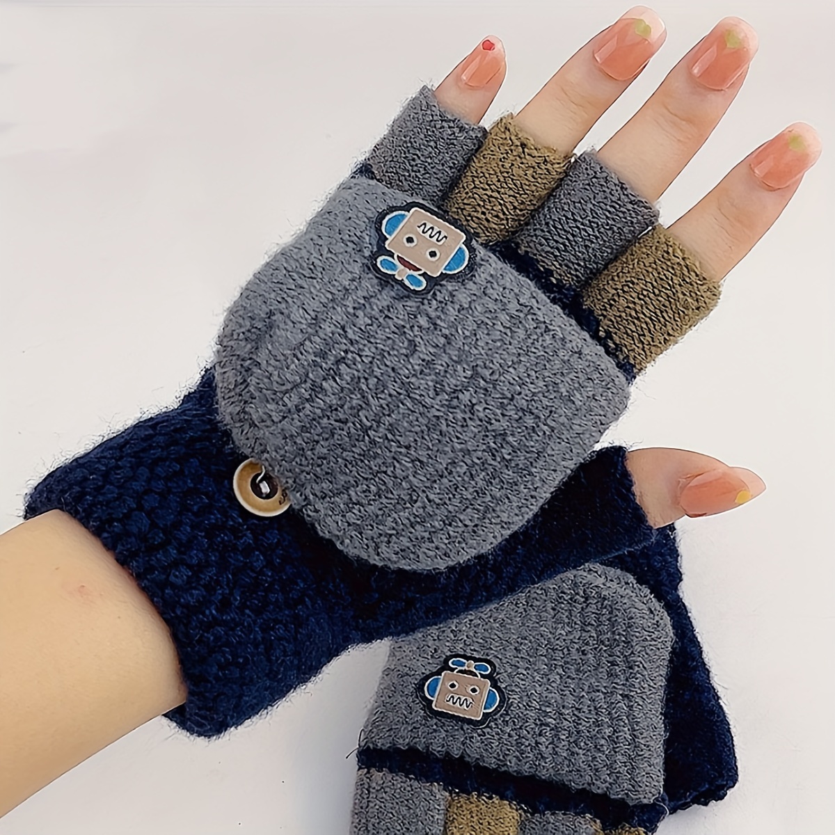 Thick Warm Gloves Outdoor Cute Boys Girls Half Finger - Temu