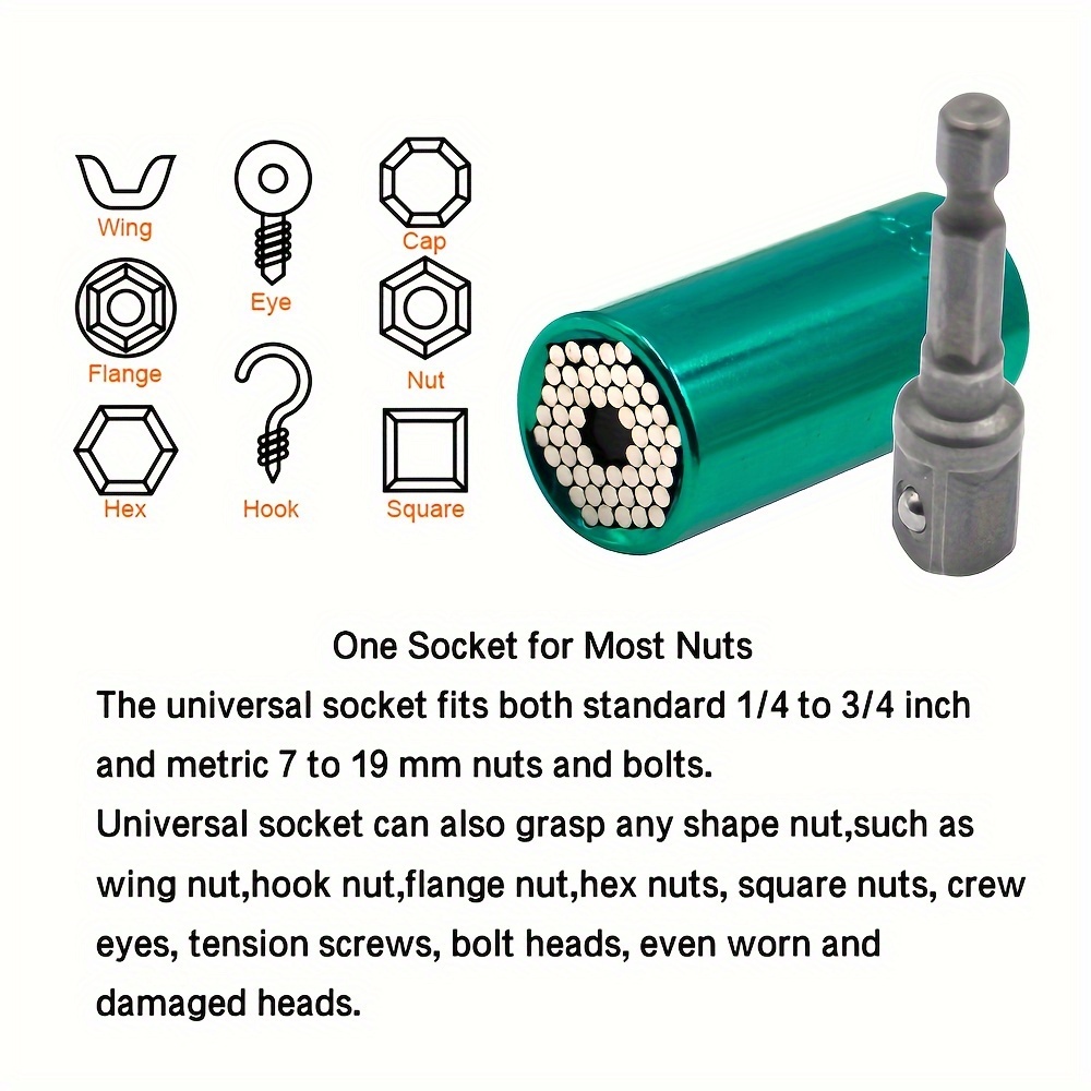 2pcs universal socket wrench 7 19mm professional sockets portable tools set hand multi function wrench repair kit with power drill ratchet wrench adapter chrome steel details 2