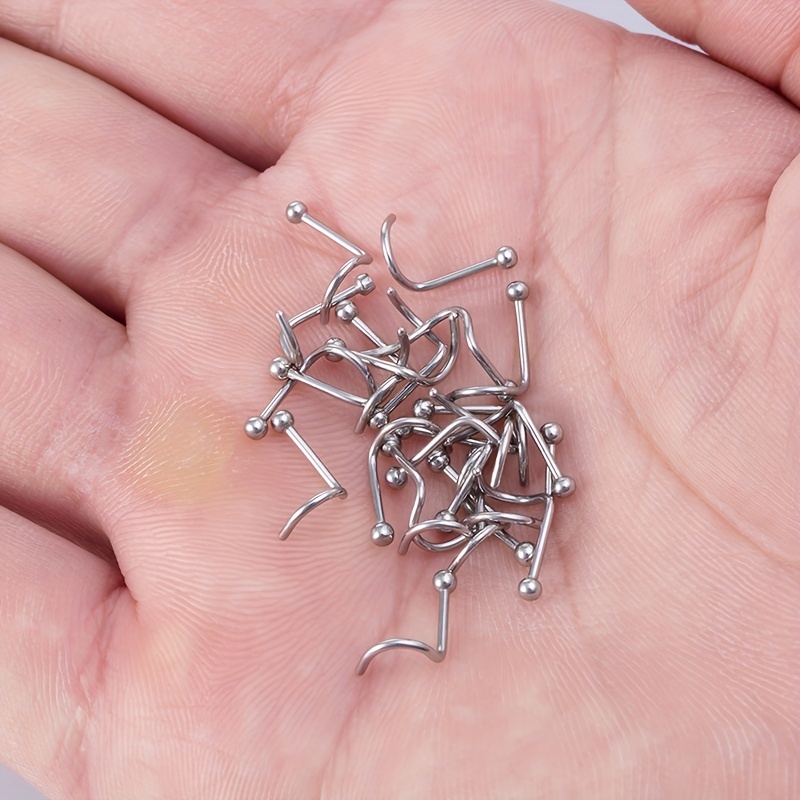 5 50Pcs Screw Nose Studs Ring Set Stainless Steel