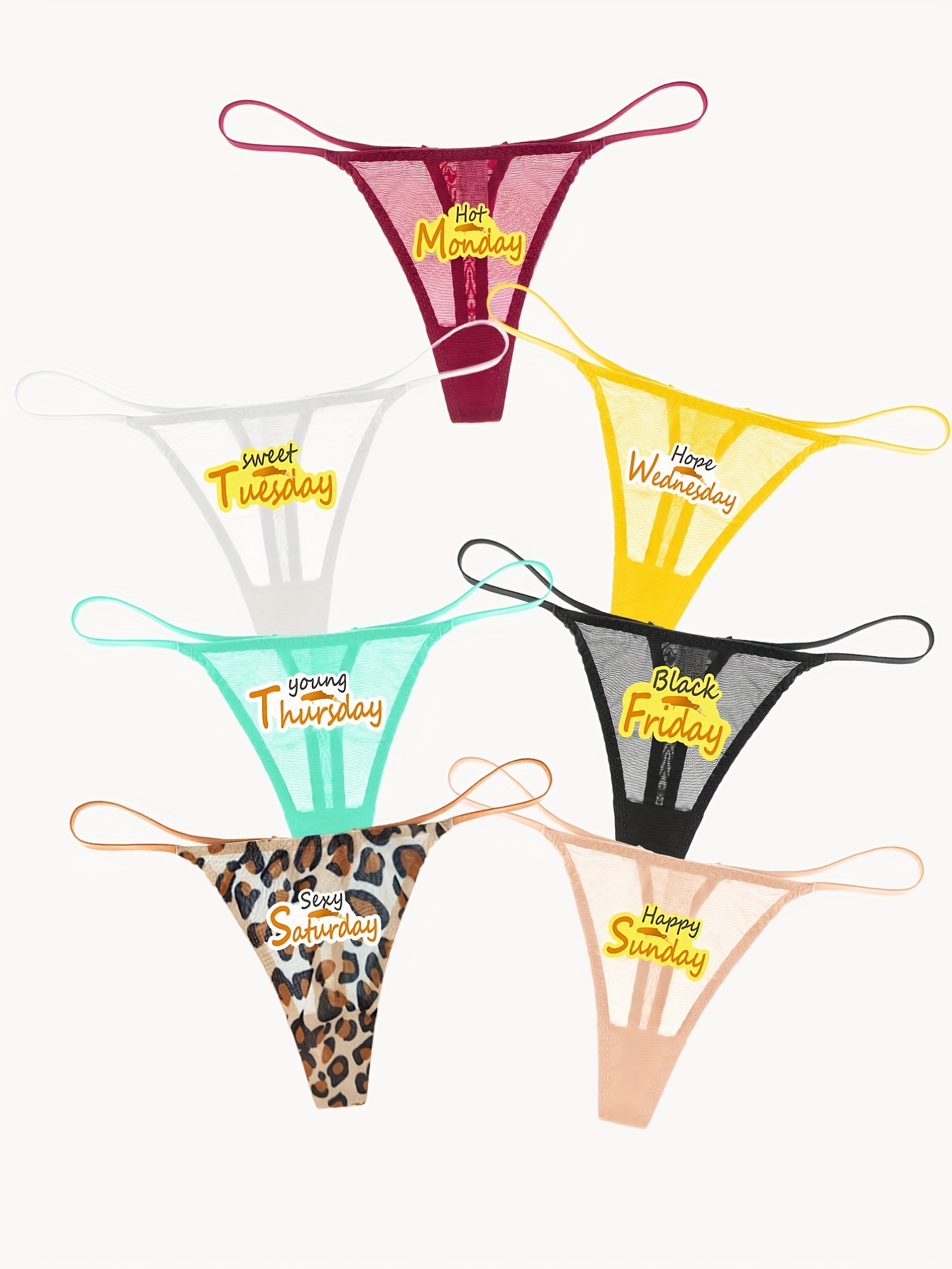 7Pcs Mon-Sun Printed Daily Thong Panties, Breathable & Comfortable Low  Waist Panties, Women's Lingerie & Underwear