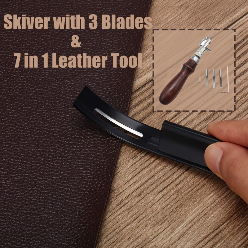 Leather Edge Bevelers Skiving Tool, 1.2mm Wooden Handle Stainless Leather  Cutting Knife for Leather Craft DIY Cutting
